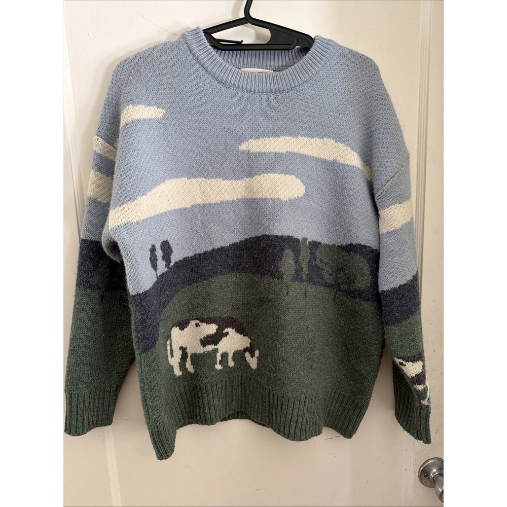AELFRIC EDEN Sweater Novelty Cow Landscape Graphic Size SMALL